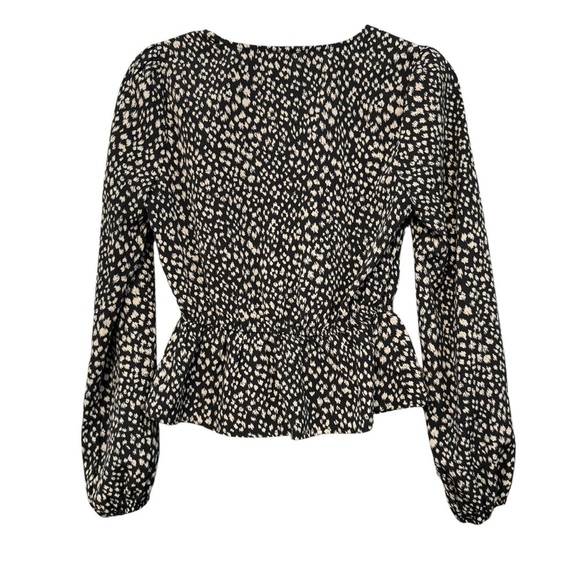 Sadie & Sage XS Peplum Blouse Black White Dot Print Long Sleeve - Picture 2 of 6